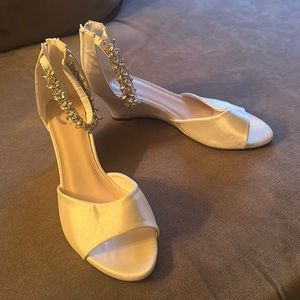 Ivory wedge shoe with gems